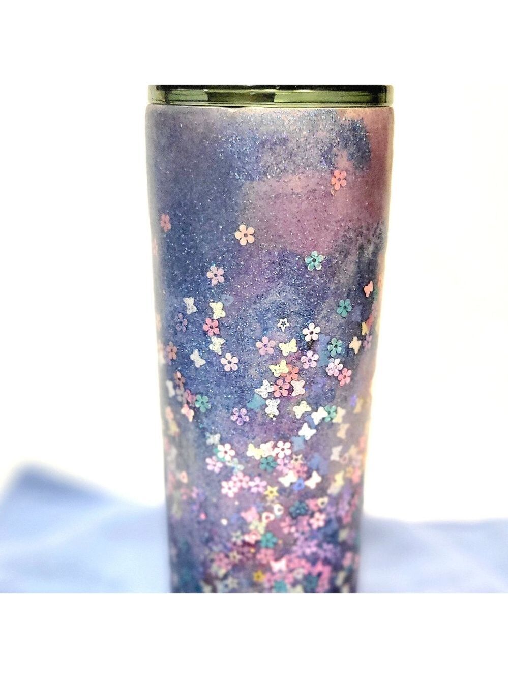 Hand Crafted Purple Glitter 30 Oz Tumbler Butterfly Floral